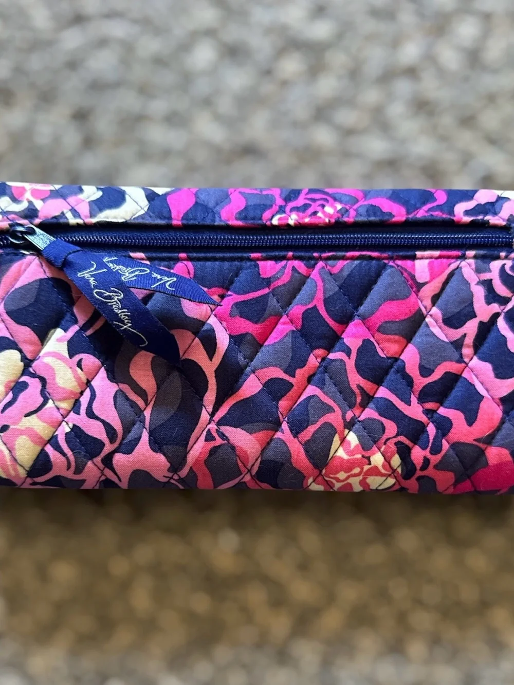 Vera Bradley Quilted Floral Fold-Over Clutch Wallet in Pink, Navy - Picture 4 of 6